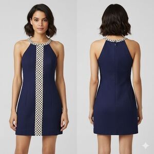 Lilly Pulitzer Sasha Shift Dress True Navy Blue Eyelet Lace  Size 00